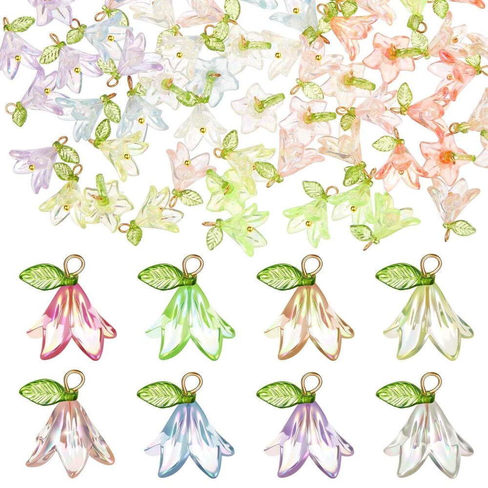 5976 50 Pieces Lily Flower Resin Charm Pendant 8 Colors Jewelry Finding